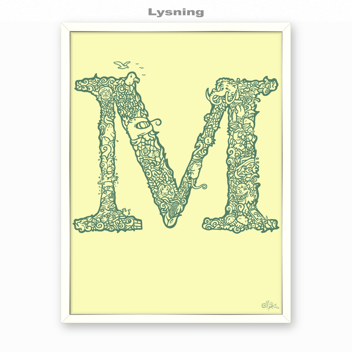 M, Danish Edition by Alpe, Lysning, in a White frame