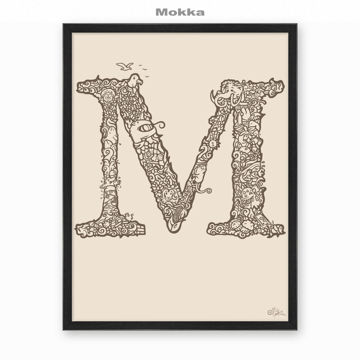 M, Danish Edition by Alpe, Mokka, in a Black frame