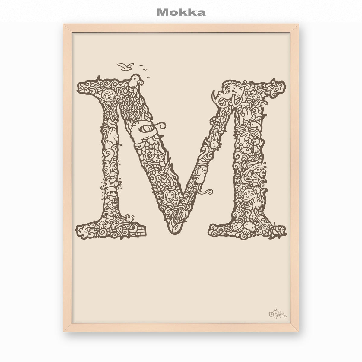 M, Danish Edition by Alpe, Mokka, in a Rose frame