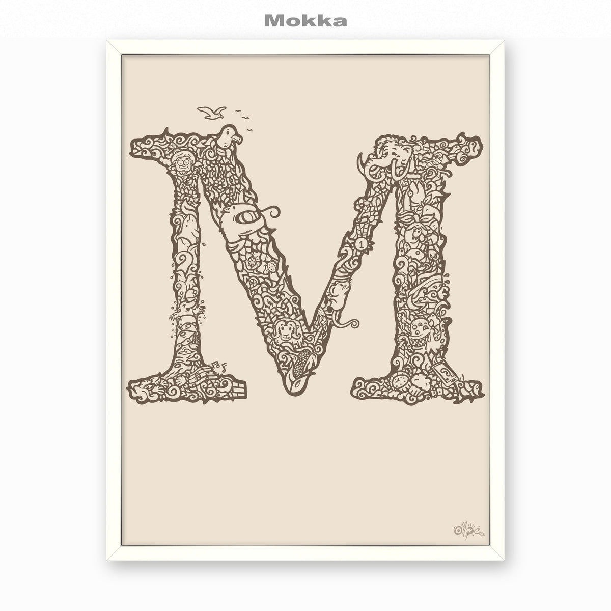 M, Danish Edition by Alpe, Mokka, in a White frame