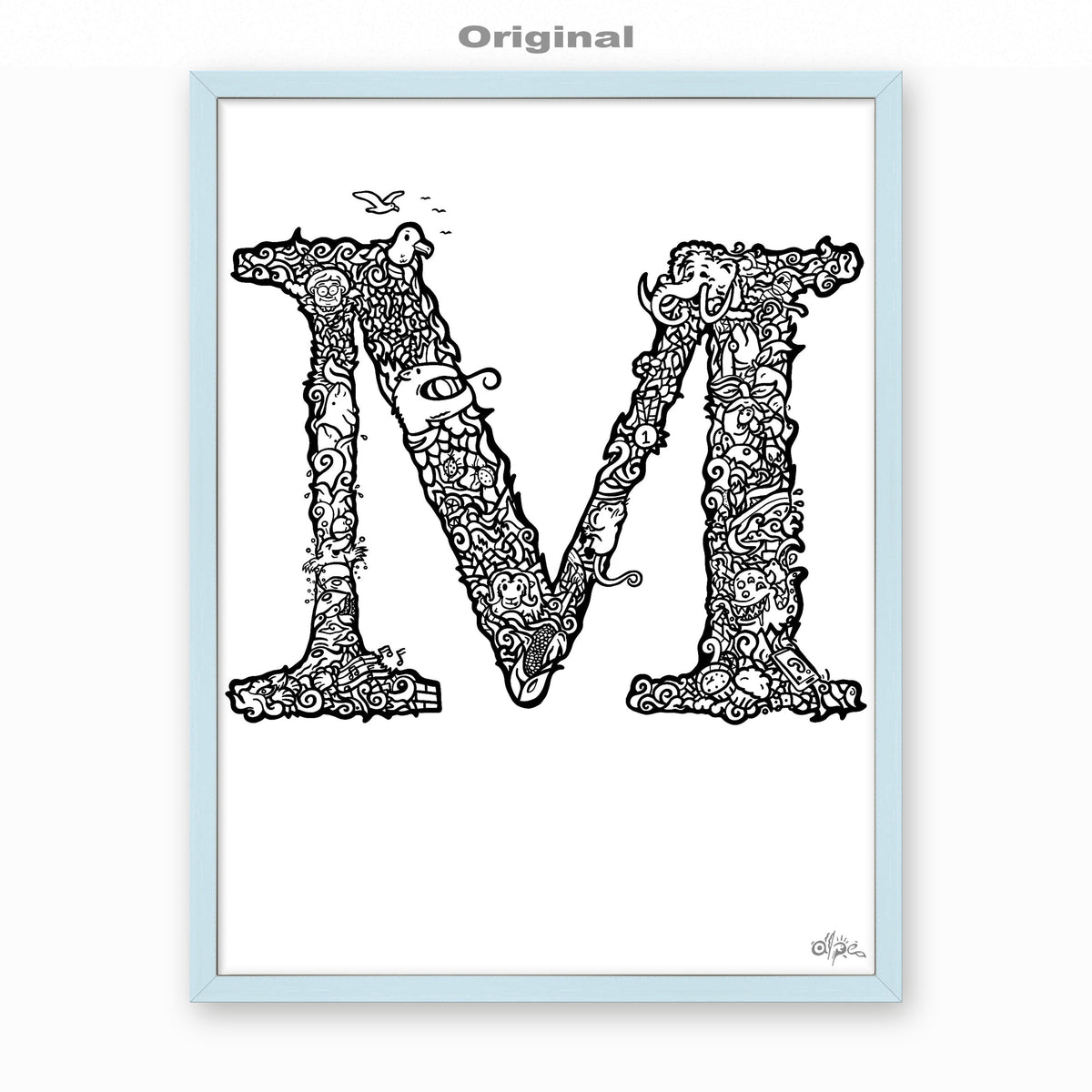 M, Danish Edition by Alpe, Original, in a Sky Blue frame