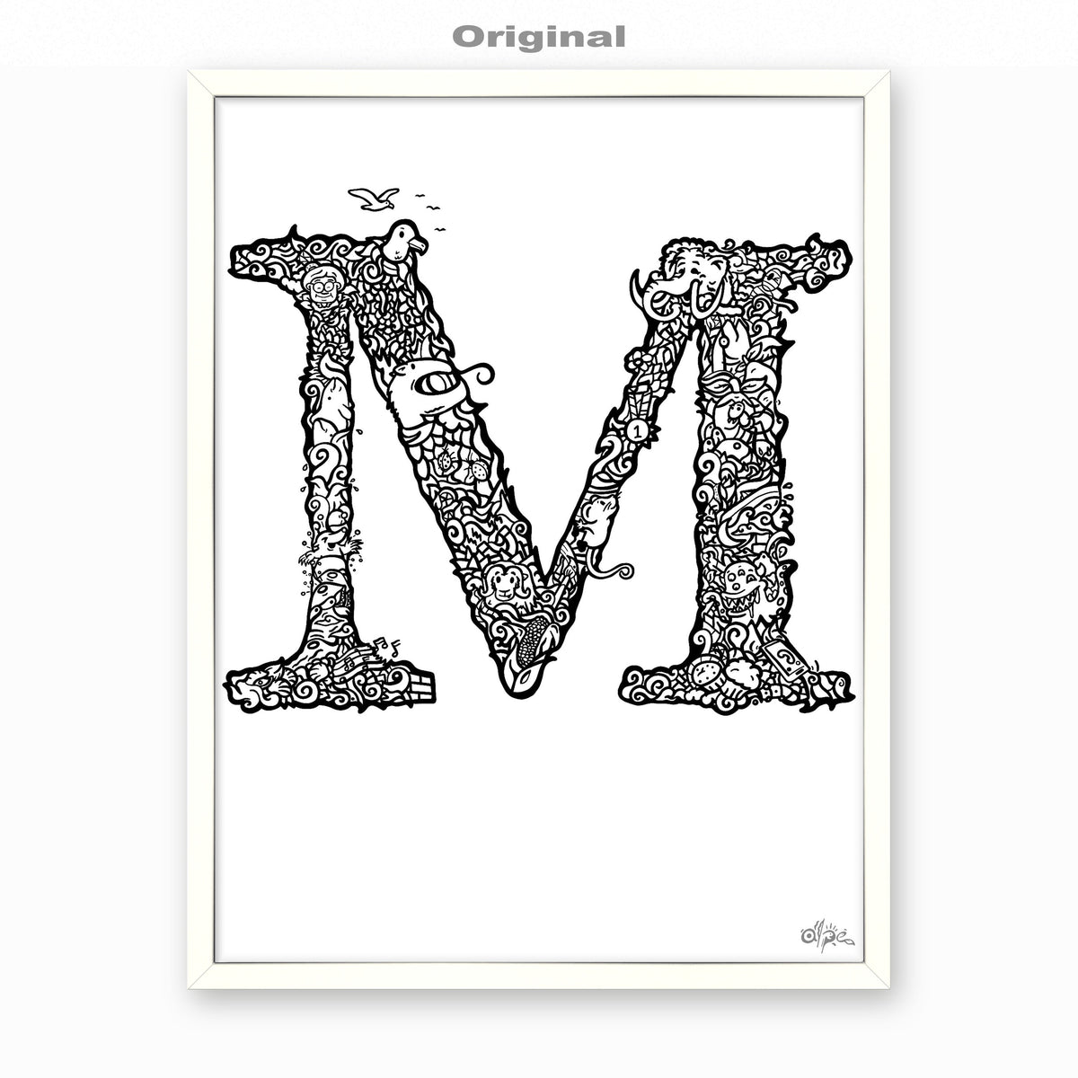 M, Danish Edition by Alpe, Original, in a White frame