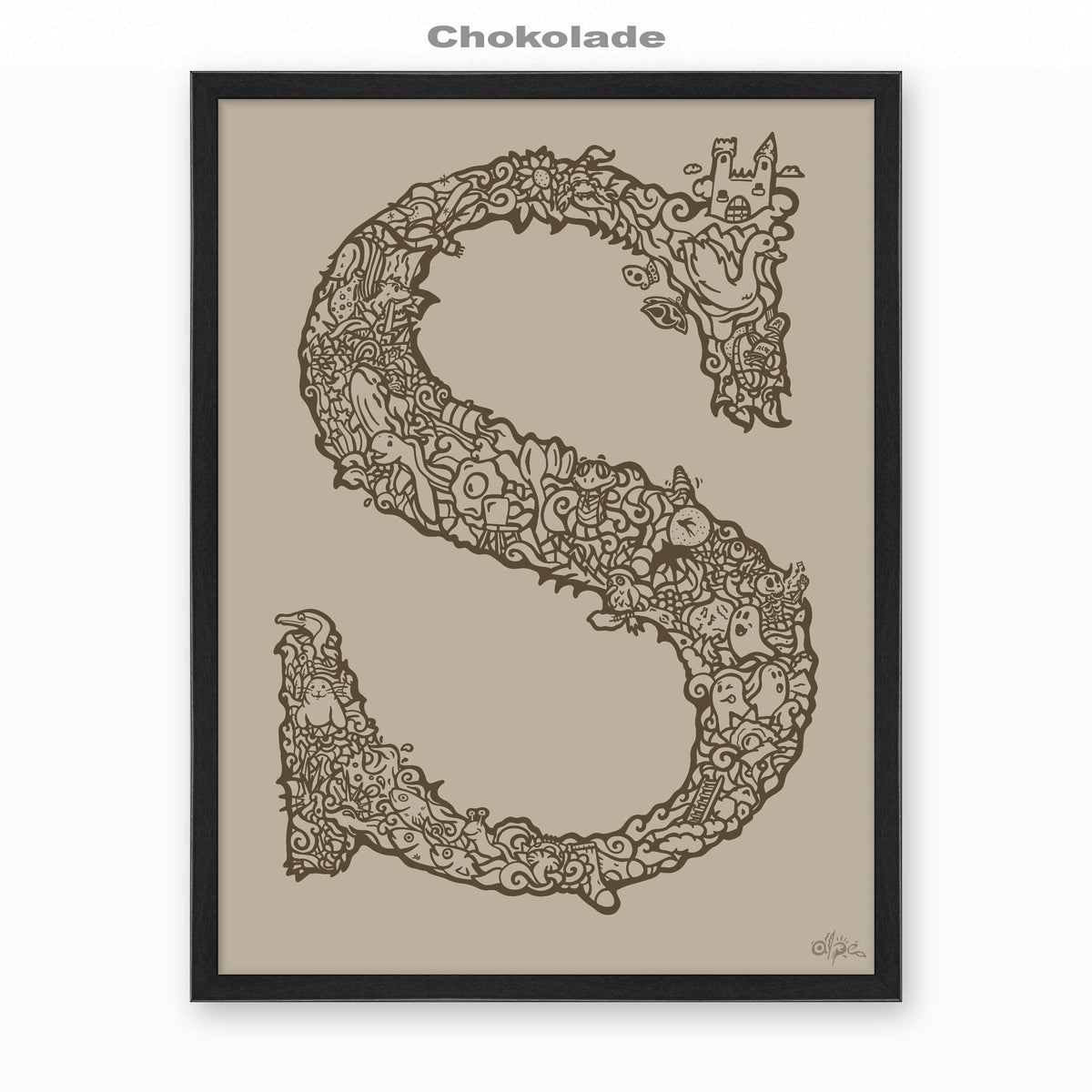 S, Danish Edition by Alpe, Chokolade, in a Black frame