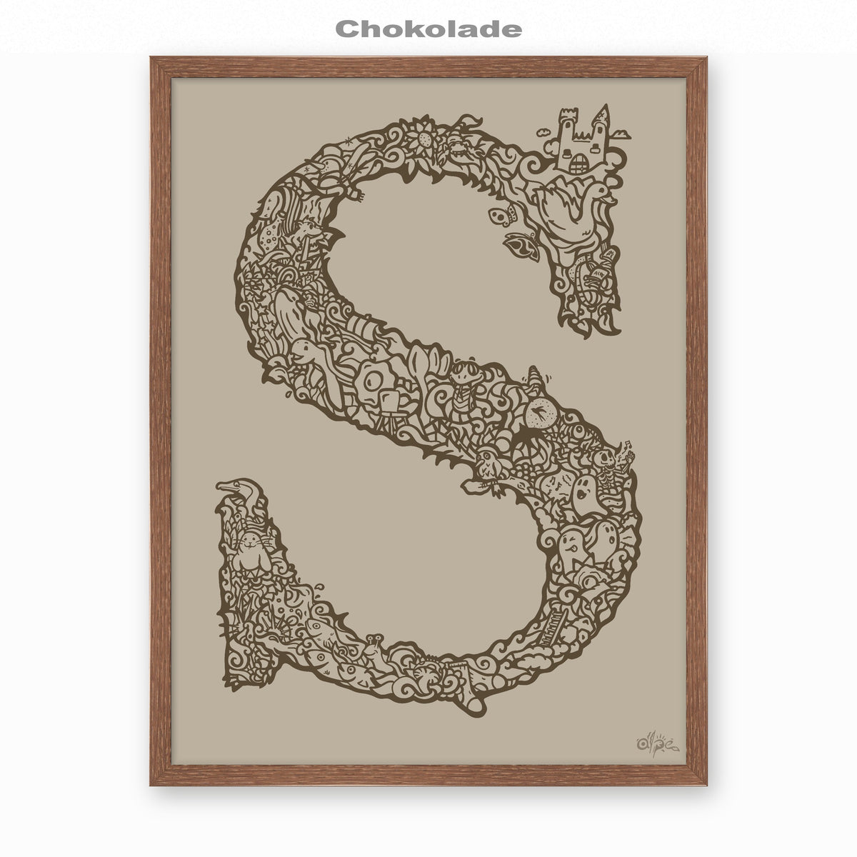 S, Danish Edition by Alpe, Chokolade, in a Dark Oak frame