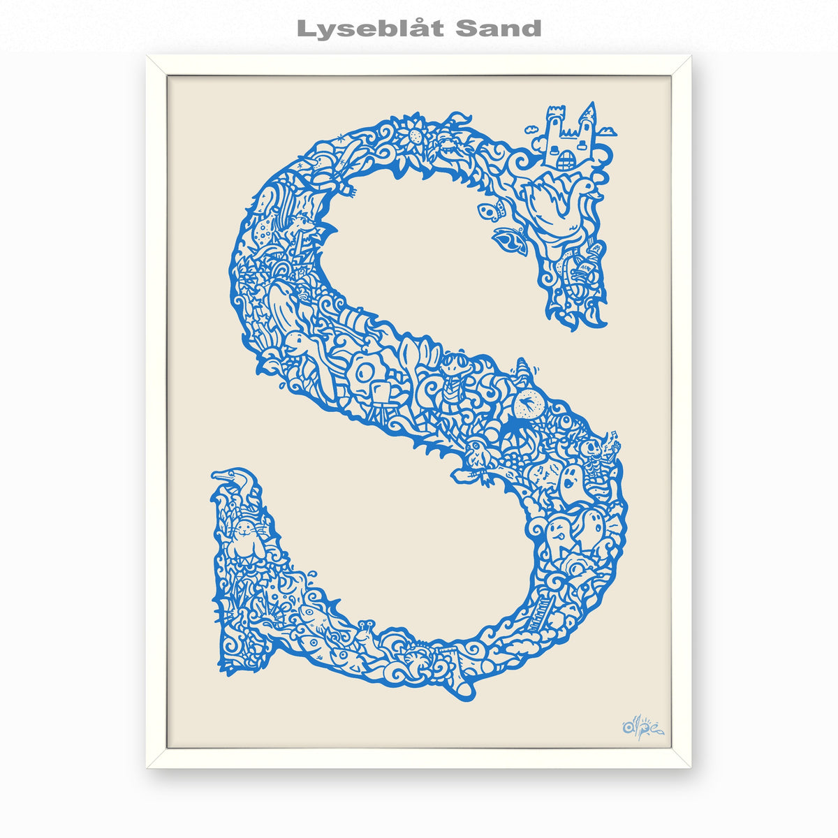 S, Danish Edition by Alpe, Lyseblåt Sand, in a White frame
