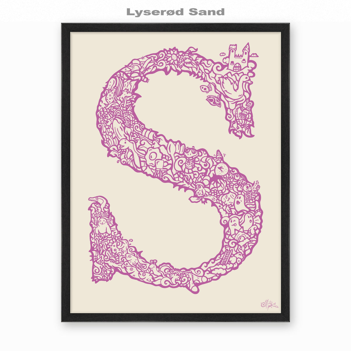 S, Danish Edition by Alpe, Lyserød Sand, in a Black frame