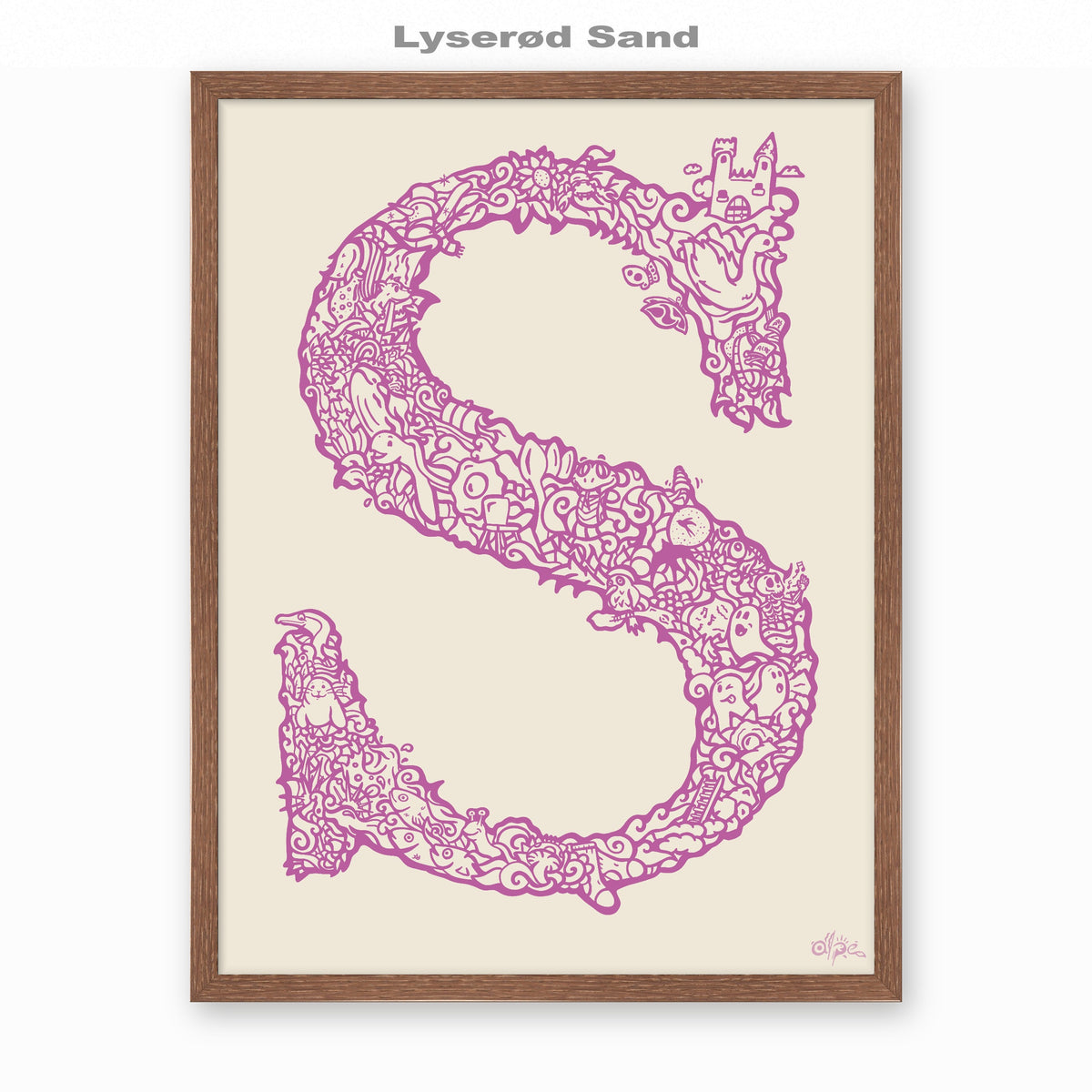 S, Danish Edition by Alpe, Lyserød Sand, in a Dark Oak frame