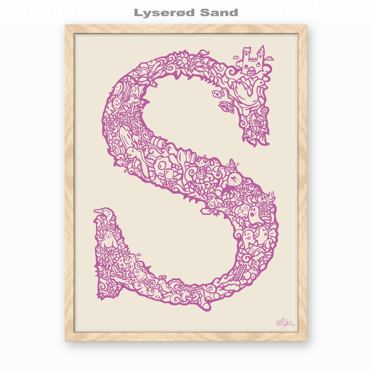 S, Danish Edition by Alpe, Lyserød Sand, in an Oak frame