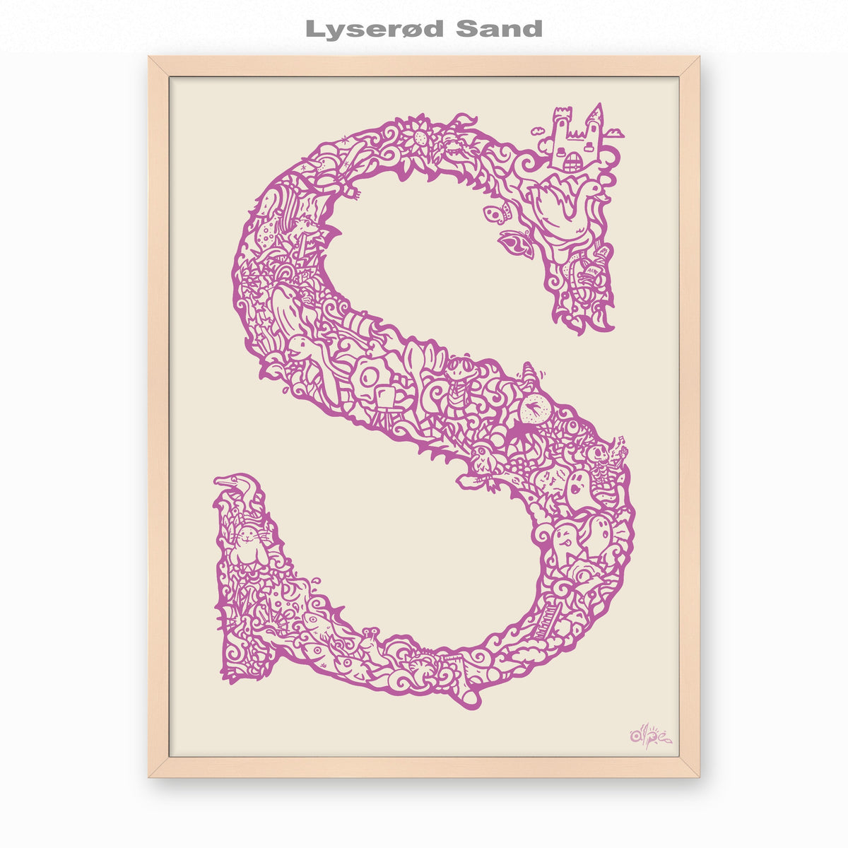 S, Danish Edition by Alpe, Lyserød Sand, in a Rose frame