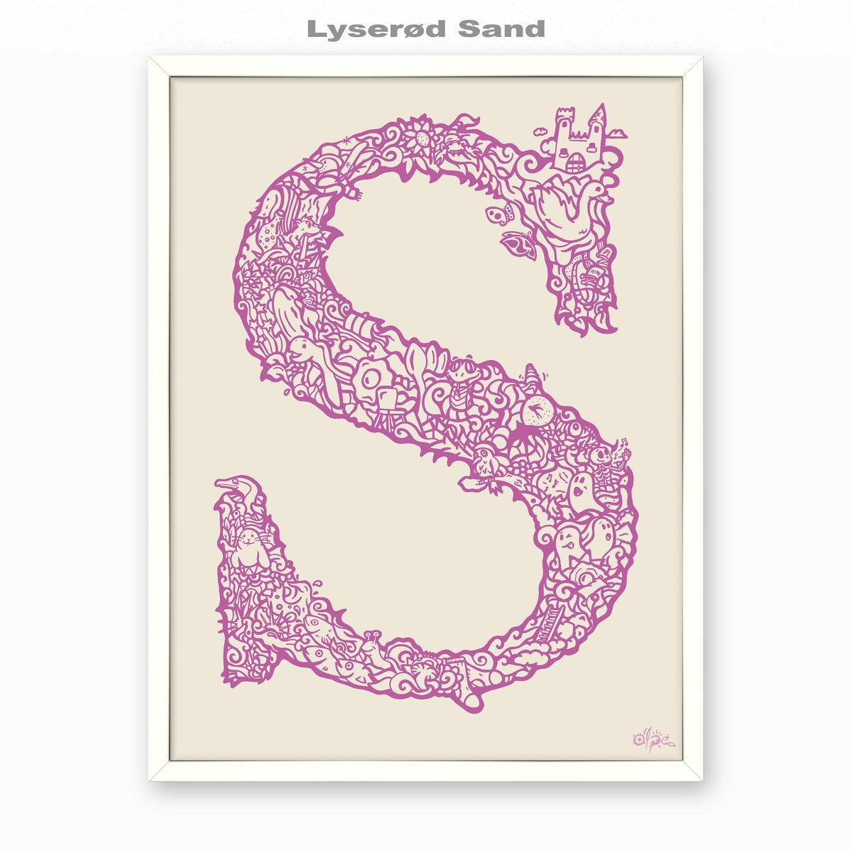 S, Danish Edition by Alpe, Lyserød Sand, in a White frame