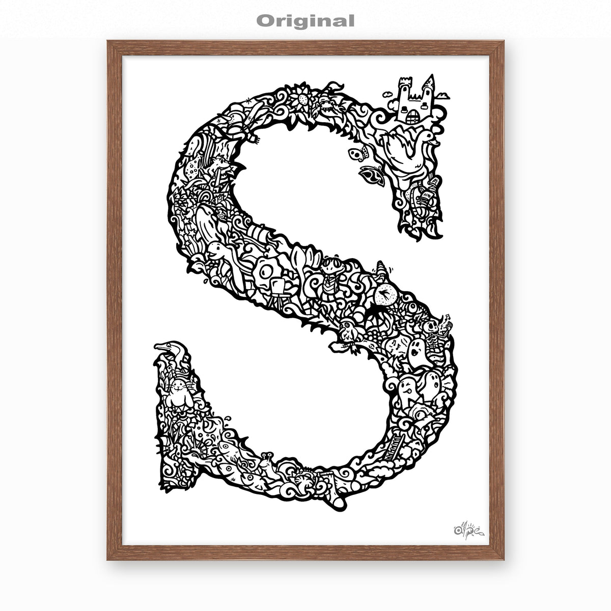 S, Danish Edition by Alpe, Original, in a Dark Oak frame