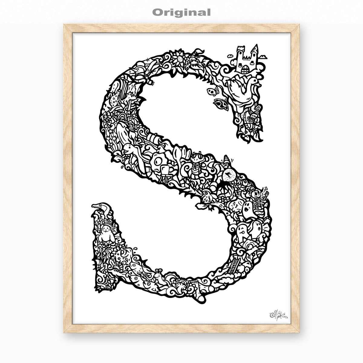 S, Danish Edition by Alpe, Original, in an Oak frame