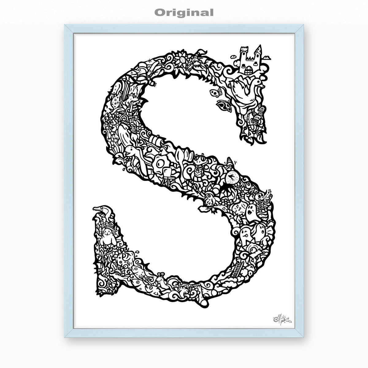 S, Danish Edition by Alpe, Original, in a Sky Blue frame