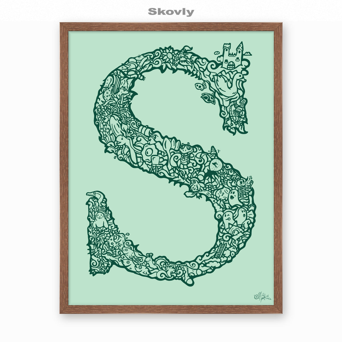 S, Danish Edition by Alpe, Skovly, in a Dark Oak frame