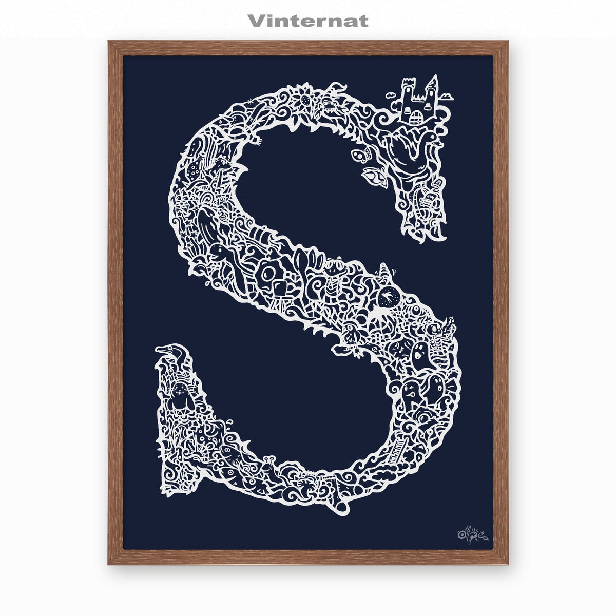 S, Danish Edition by Alpe, Vinternat, in a Dark Oak frame
