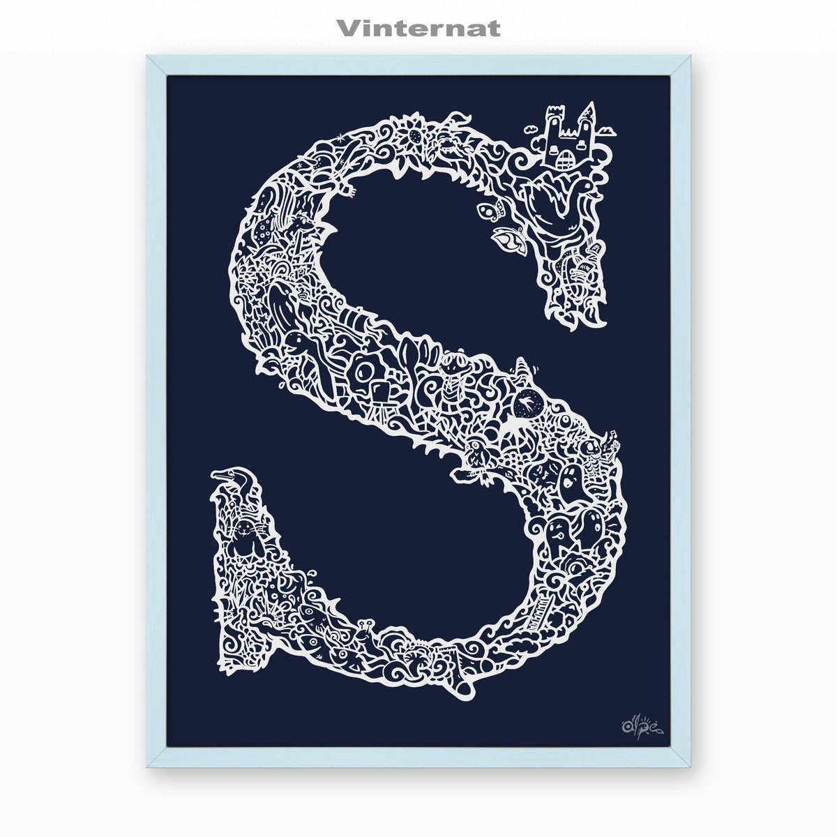 S, Danish Edition by Alpe, Vinternat, in a Sky Blue frame