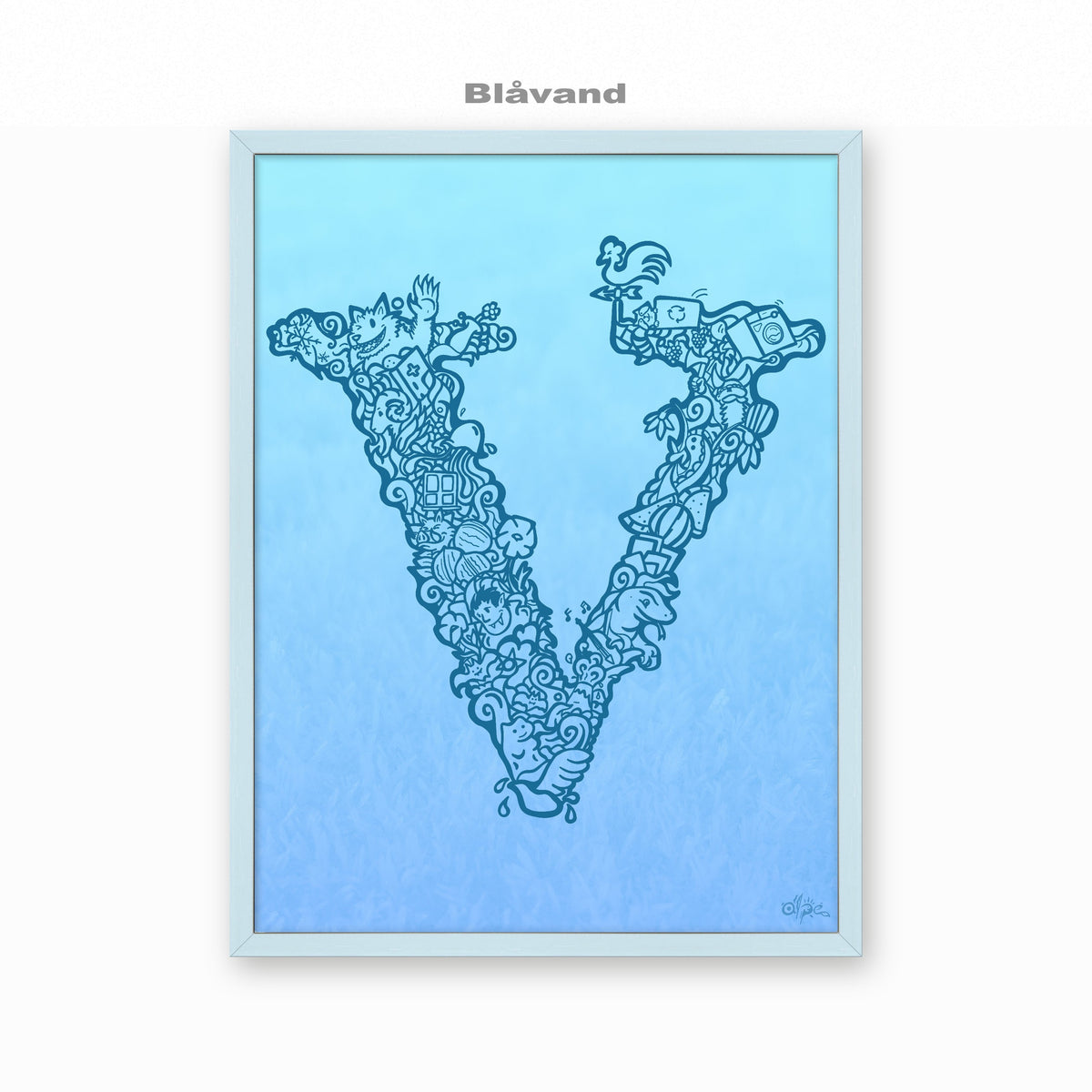 V, Danish Edition by Alpe, Blåvand, in a Sky Blue frame
