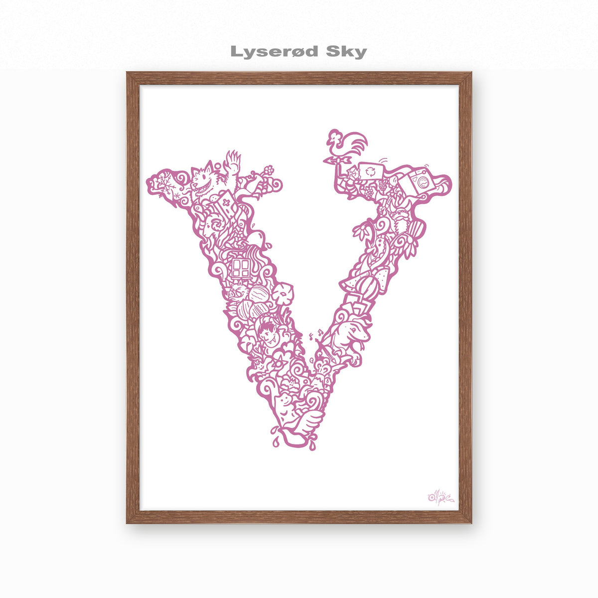 V, Danish Edition by Alpe, Lyserød Sky, in a Dark Oak frame
