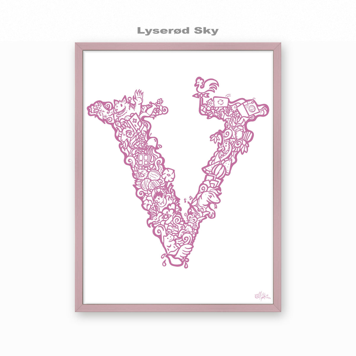 V, Danish Edition by Alpe, Lyserød Sky, in a Lilac frame