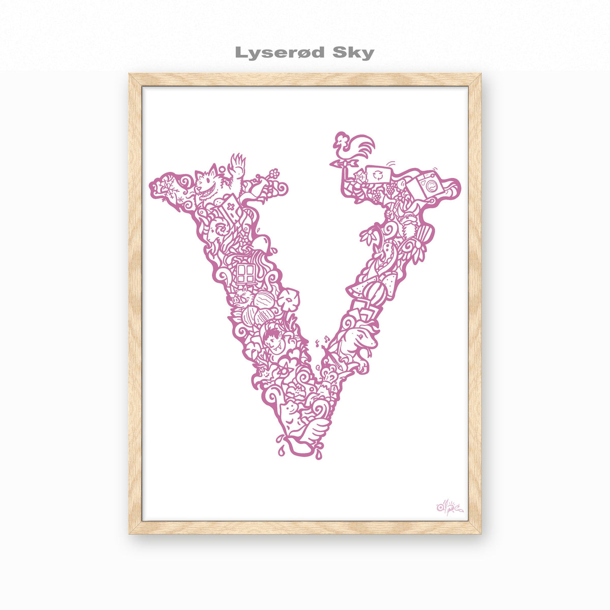 V, Danish Edition by Alpe, Lyserød Sky, in an Oak frame