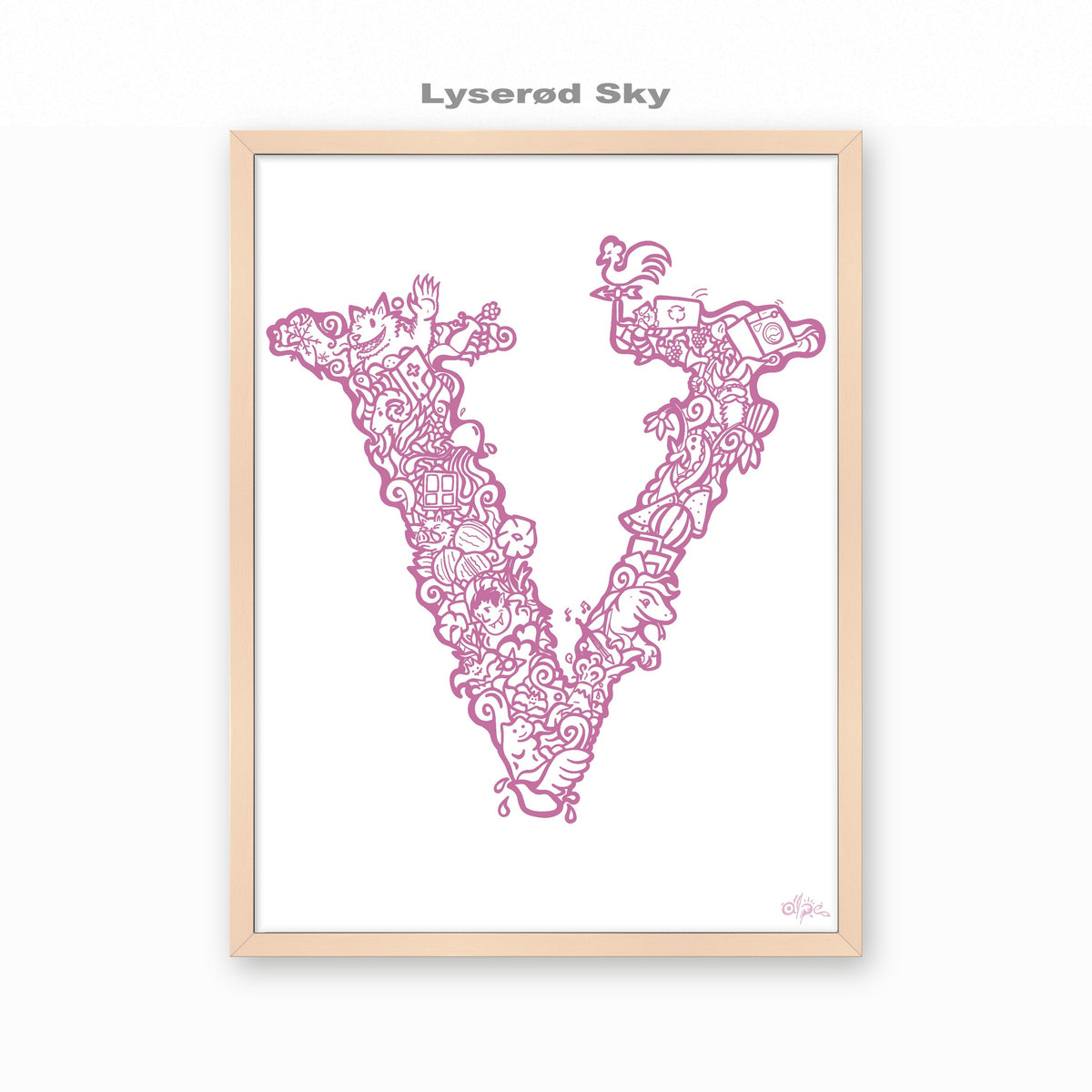 V, Danish Edition by Alpe, Lyserød Sky, in a Rose frame
