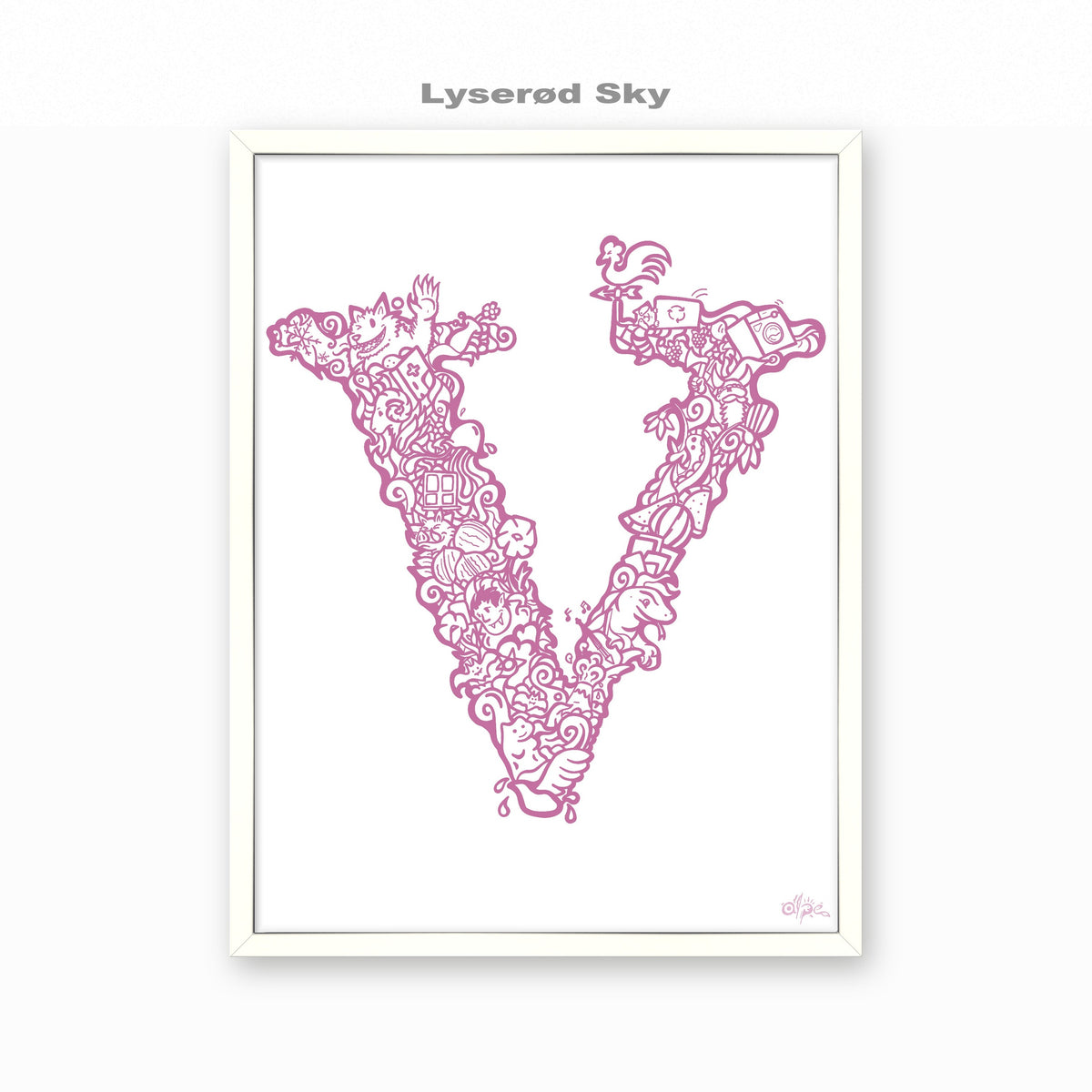 V, Danish Edition by Alpe, Lyserød Sky, in a White frame