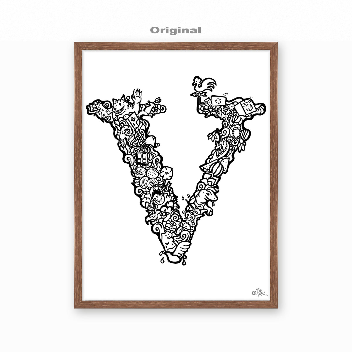 V, Danish Edition by Alpe, Original, in a Dark Oak frame