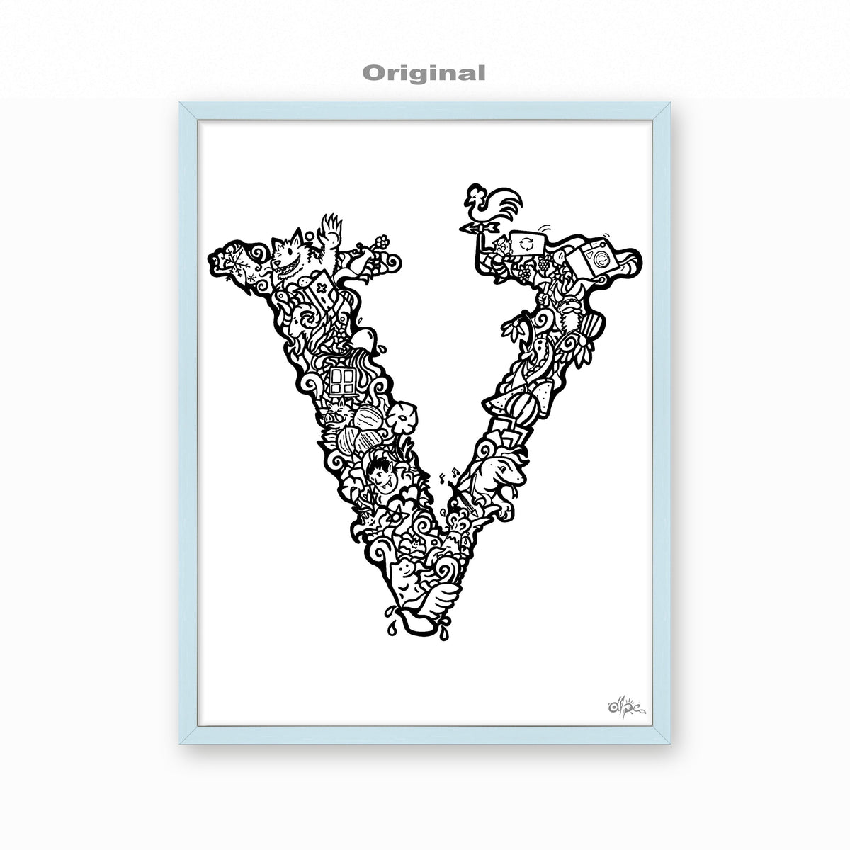 V, Danish Edition by Alpe, Original, in a Sky Blue frame