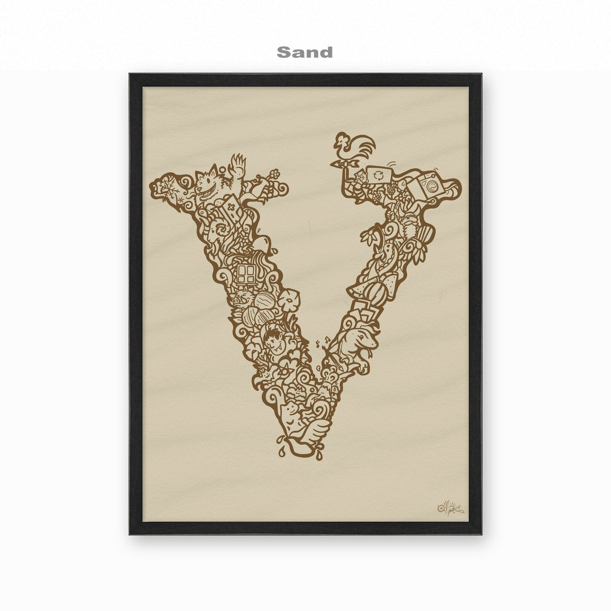V, Danish Edition by Alpe, Sand, in a Black frame