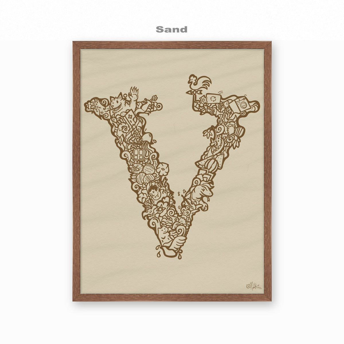 V, Danish Edition by Alpe, Sand, in a Dark Oak frame