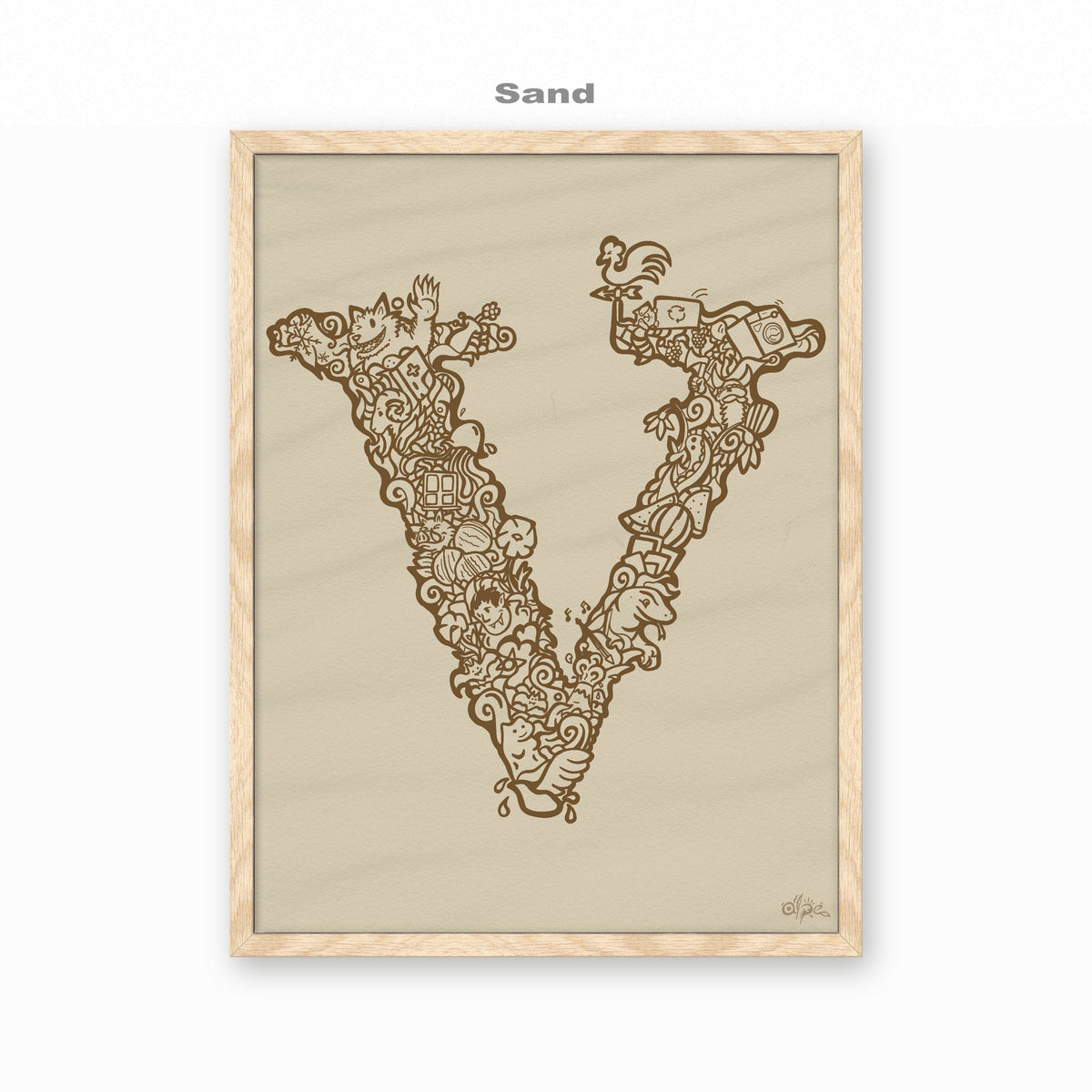 V, Danish Edition by Alpe, Sand, in an Oak frame