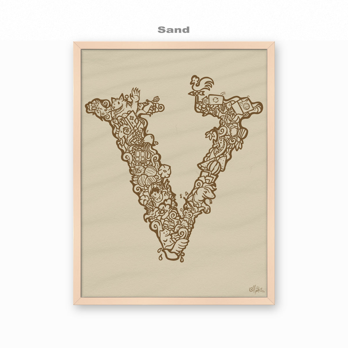 V, Danish Edition by Alpe, Sand, in a Rose frame