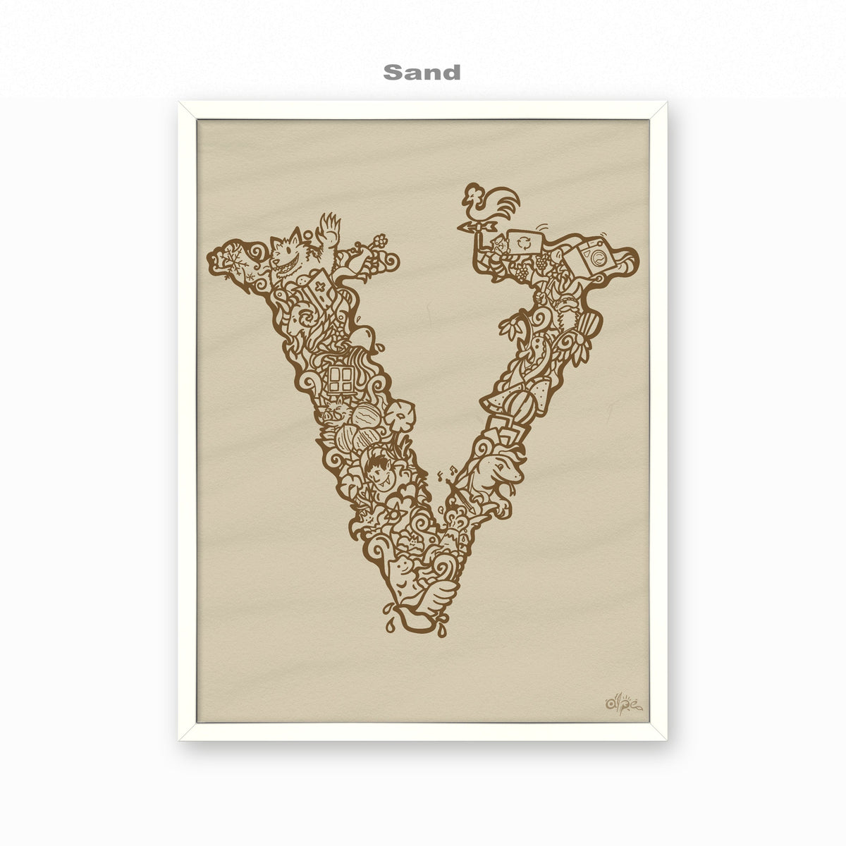 V, Danish Edition by Alpe, Sand, in a White frame