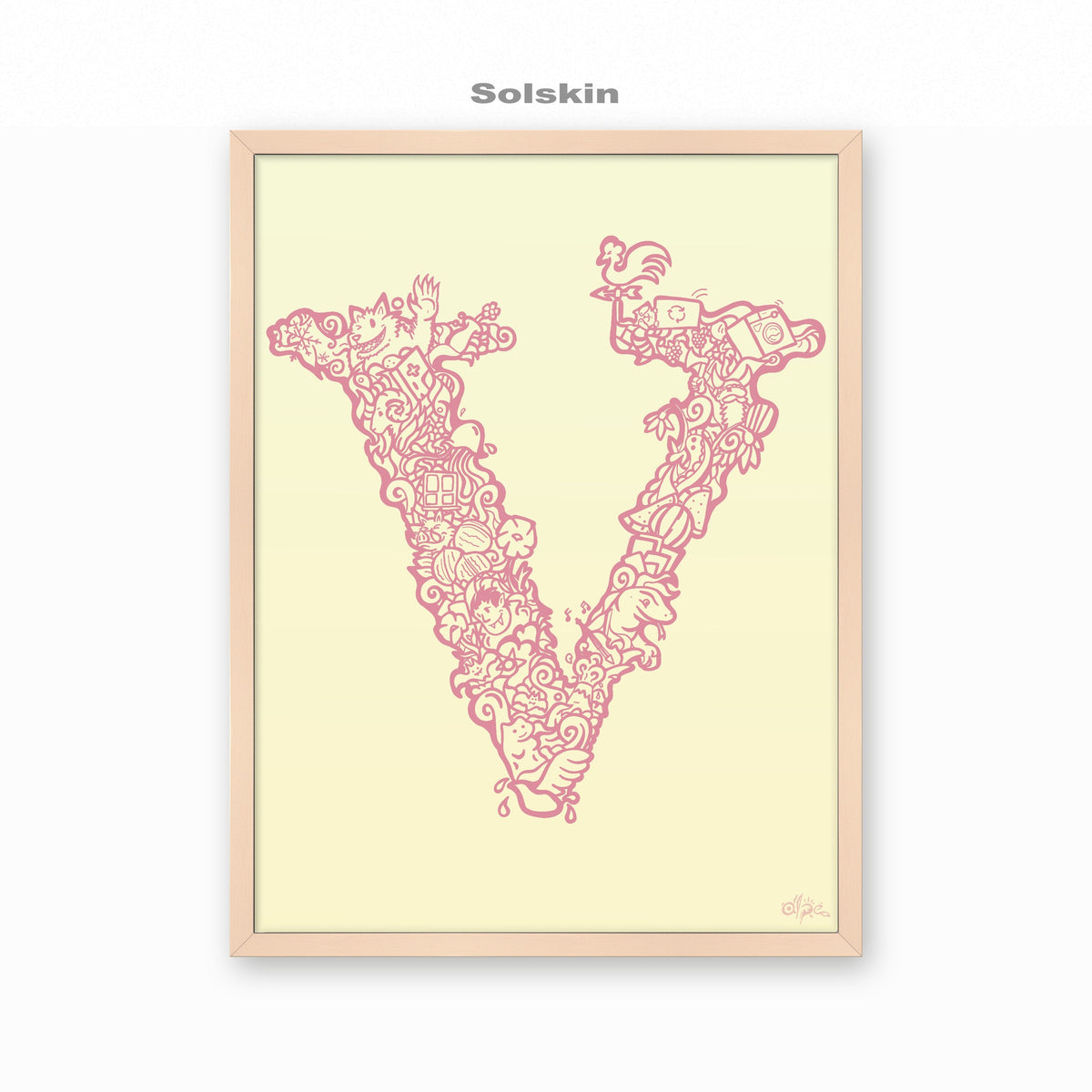 V, Danish Edition by Alpe, Solskin, in a Rose frame