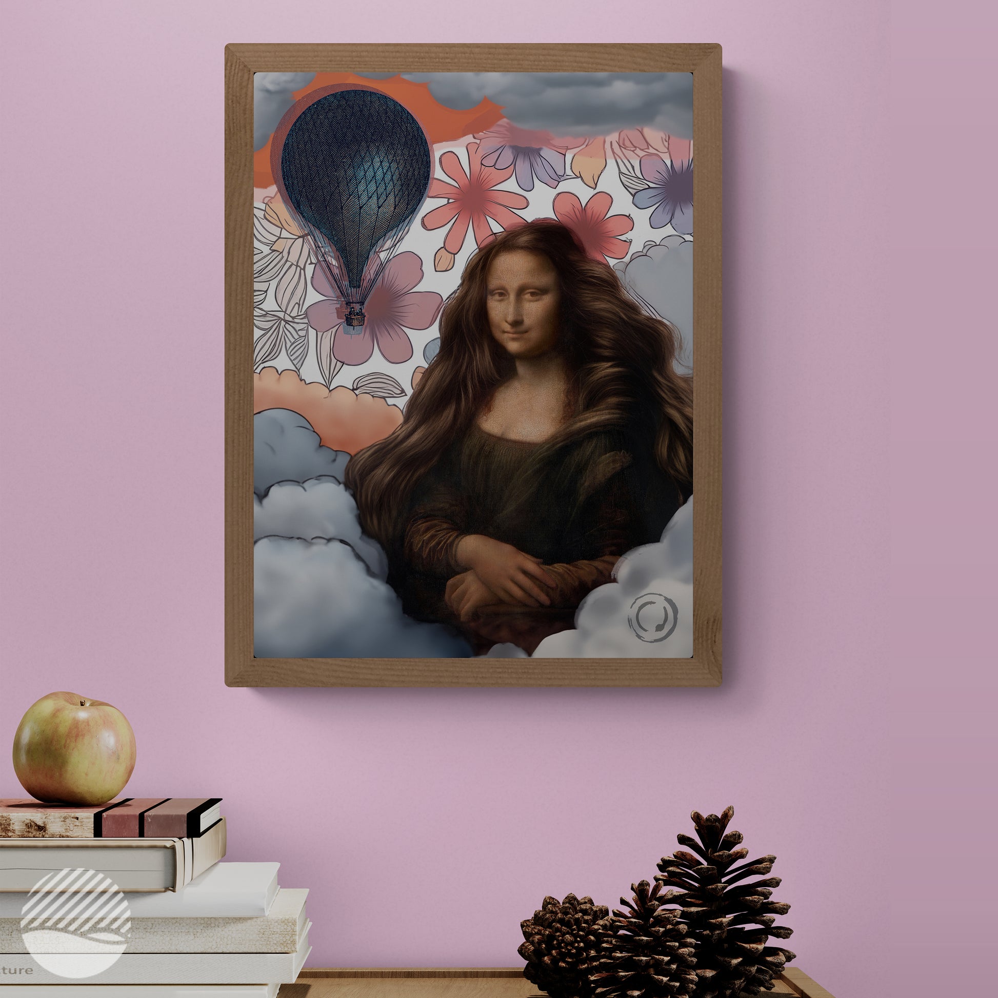 Among the clouds - Monai Lisai art print by Pública Rework mockup Hallway pink