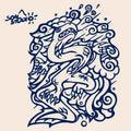 SOAL Studio batch #1 colourline - Beige and Navy blue dragon example. Decorative dragon design with intricate patterns on a beige background, featuring the brand 'Soul Studio'.