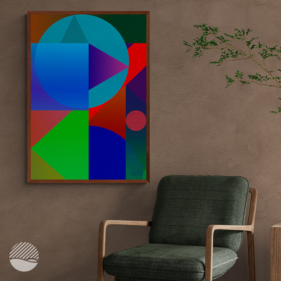 Brown Living room mockup of Building Colours in Dusk art print by SOAL Studio on NOKUKO.com 