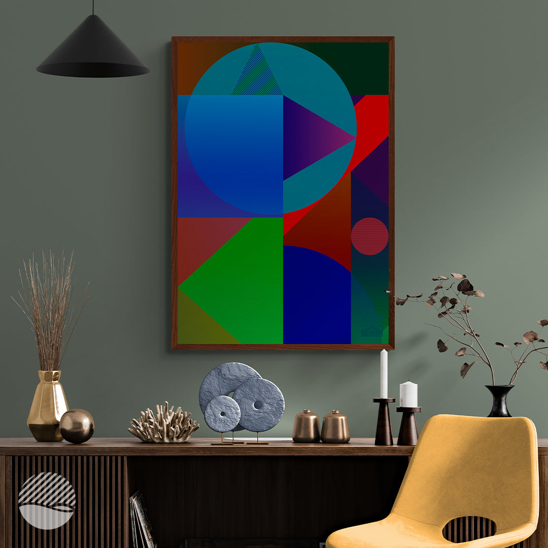 Dark Living room mockup of Building Colours in  Dusk art print by SOAL Studio on NOKUKO.com 