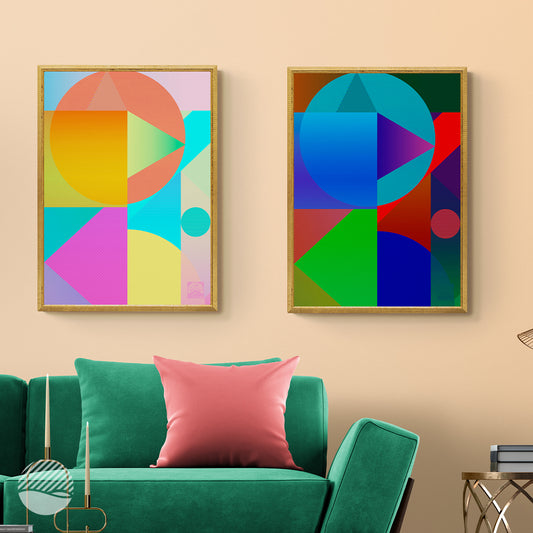 Living room mockup of Building Colours in Sunrise and Dusk art print by SOAL Studio on NOKUKO.com 