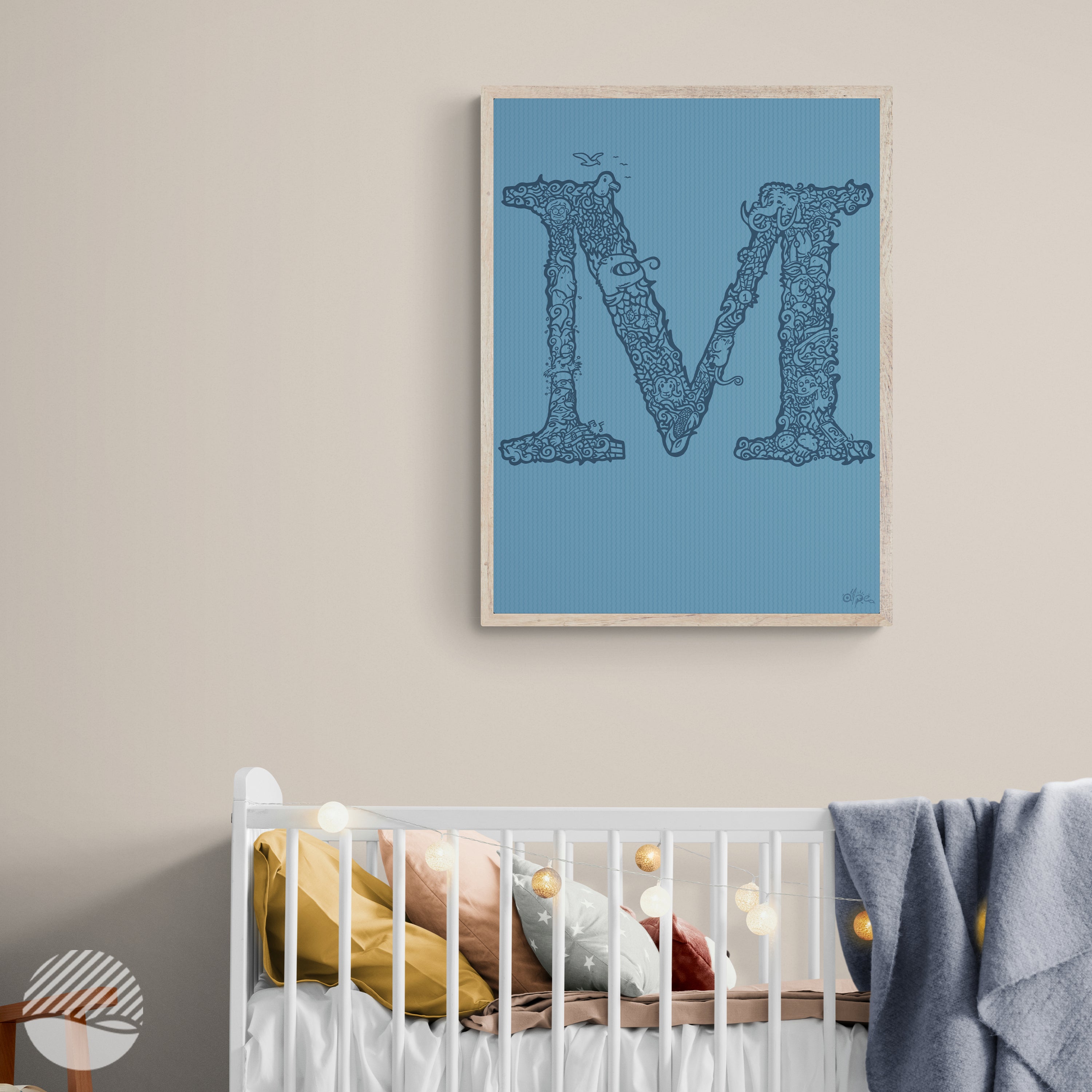 M - Danish Edition by Alpe displayed in a children's room setting