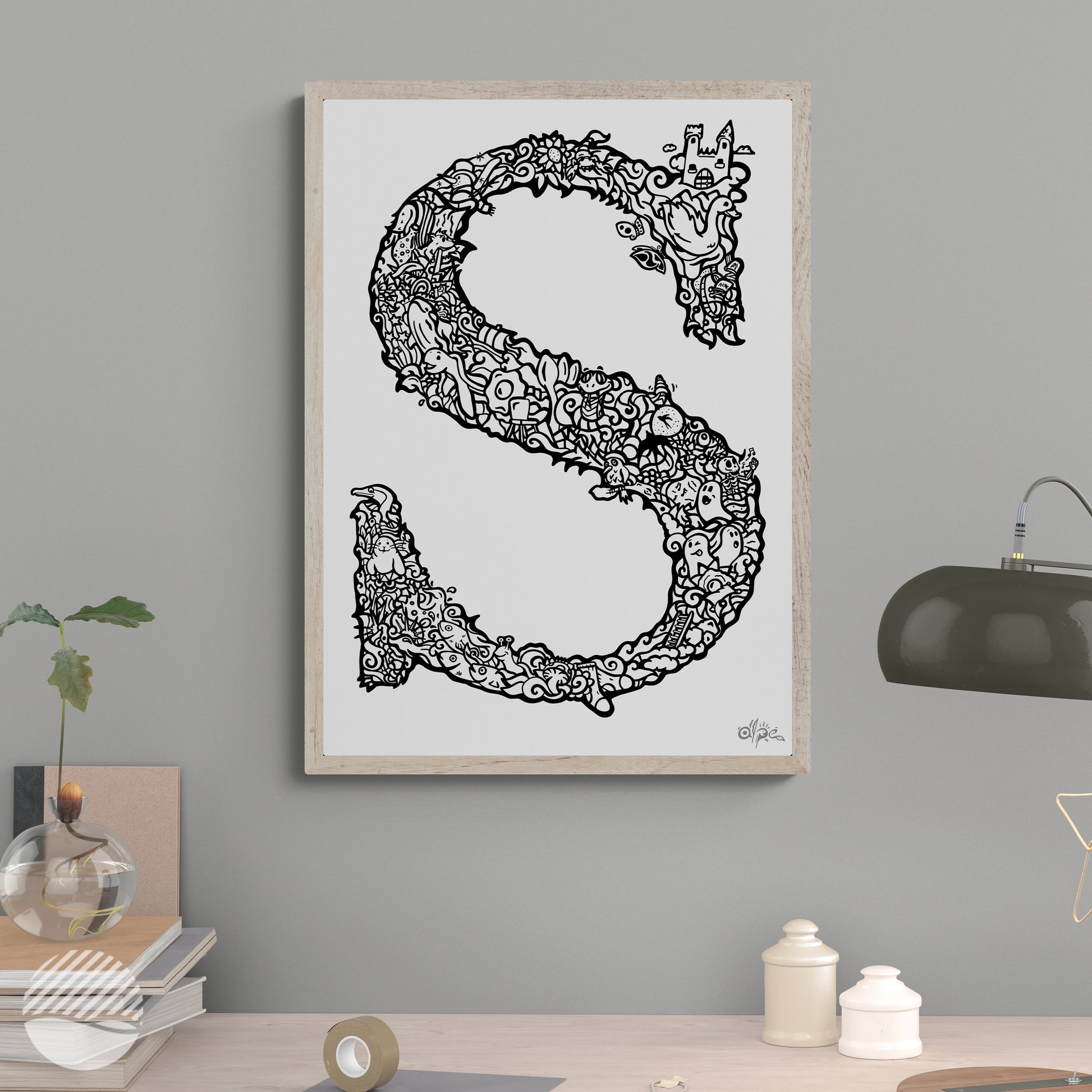 S i Dansk udgave af Alpe  - original kontor mockup