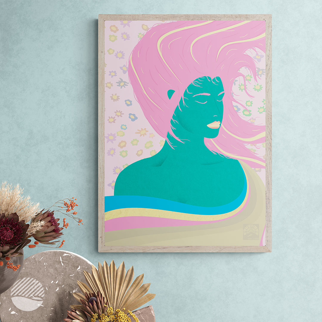 Living room mockup of Earth goddess art print by SOAL Studio on NOKUKO.com 