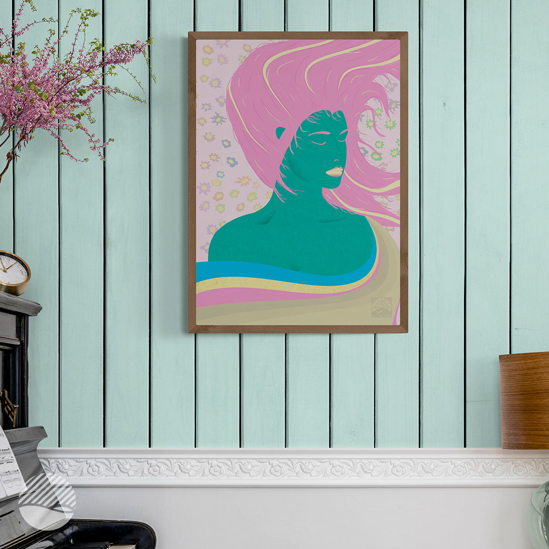 Piano room mockup of Earth goddess art print by SOAL Studio on NOKUKO.com 