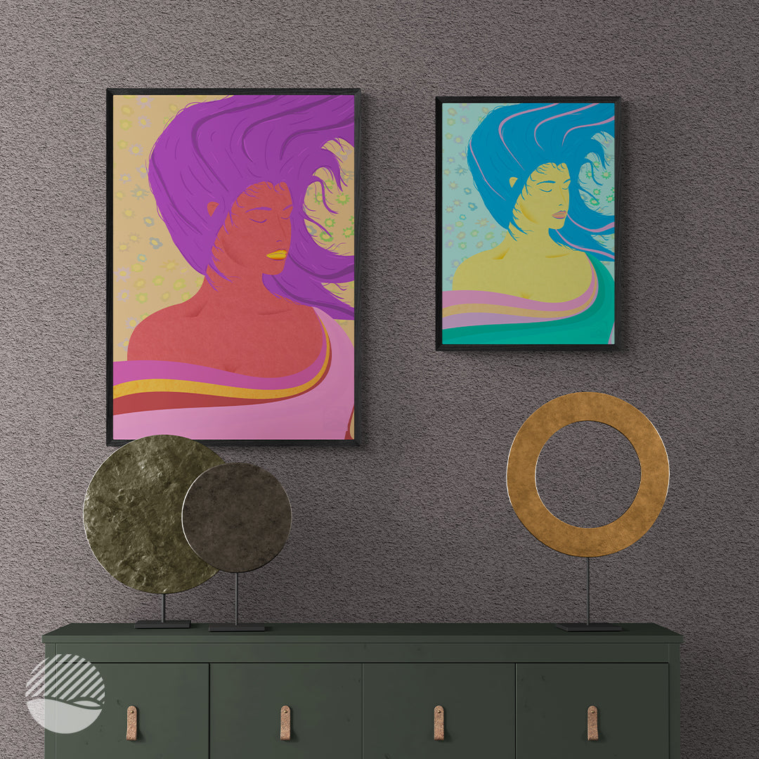 Hallway room mockup of Air and Fire goddess art print by SOAL Studio on NOKUKO.com 