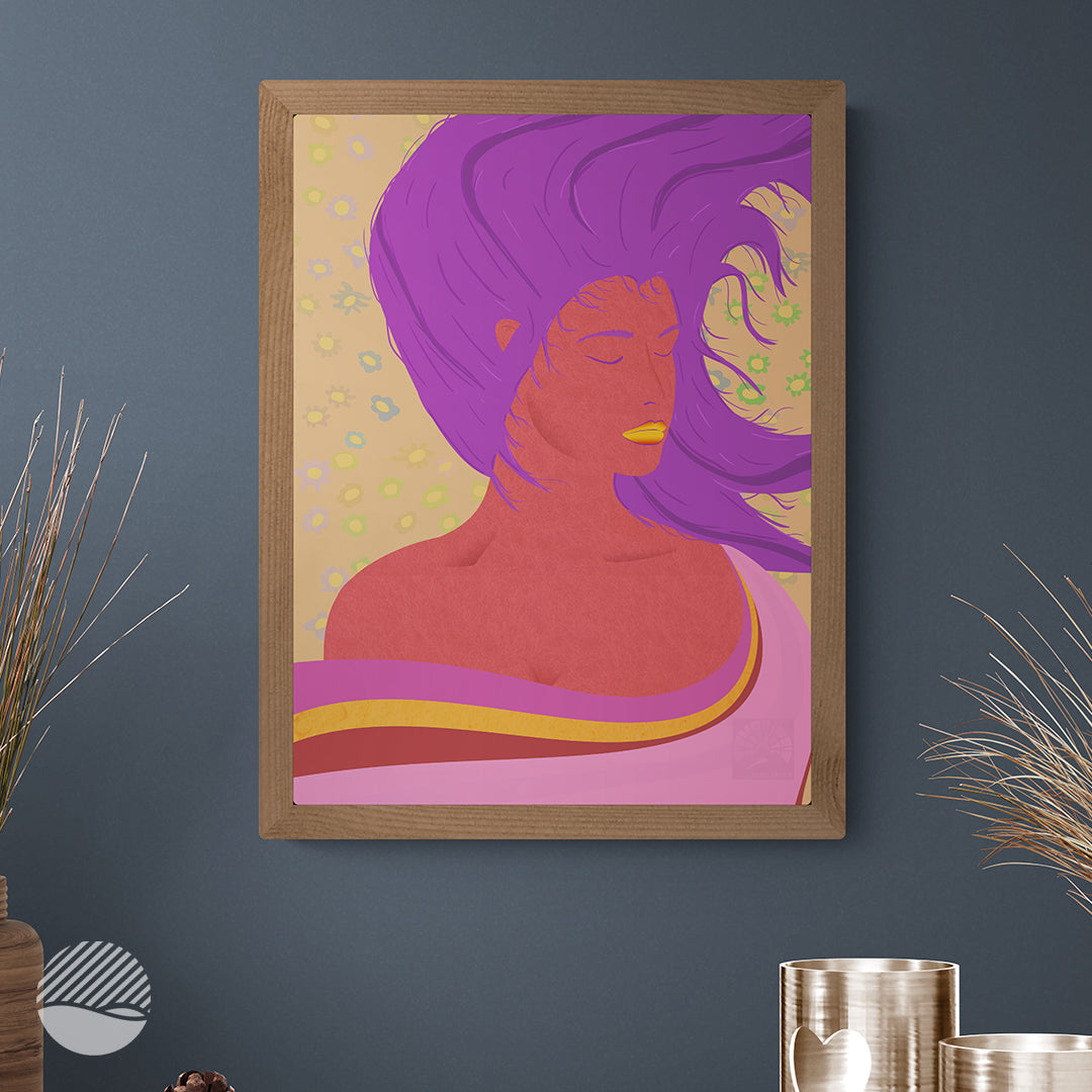 Hallway room mockup of Fire goddess art print by SOAL Studio on NOKUKO.com 