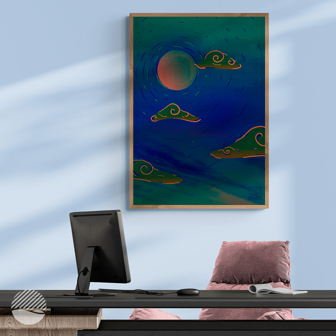 Office room mockup of Lifting Sky in Cloudy Night art print by SOAL Studio on NOKUKO.com 