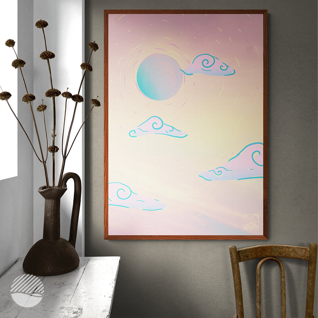 Living room mockup of Lifting Sky in Sunset art print by SOAL Studio on NOKUKO.com 