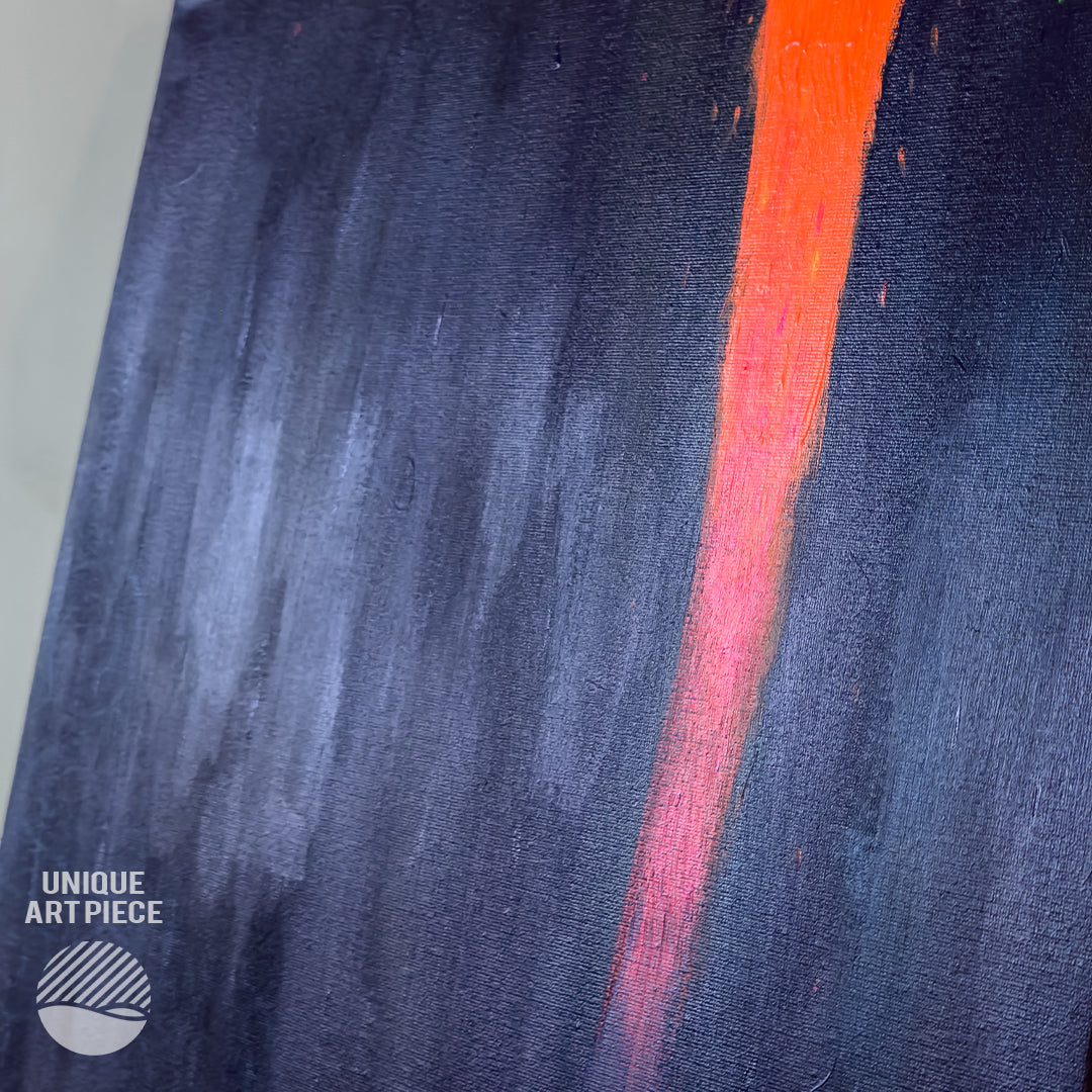 Side photo of When Forces Collide by Alan Pedersen - ALANTHEROCK. An original acrylic painting with drawn details in 60cm x 60cm dimension.