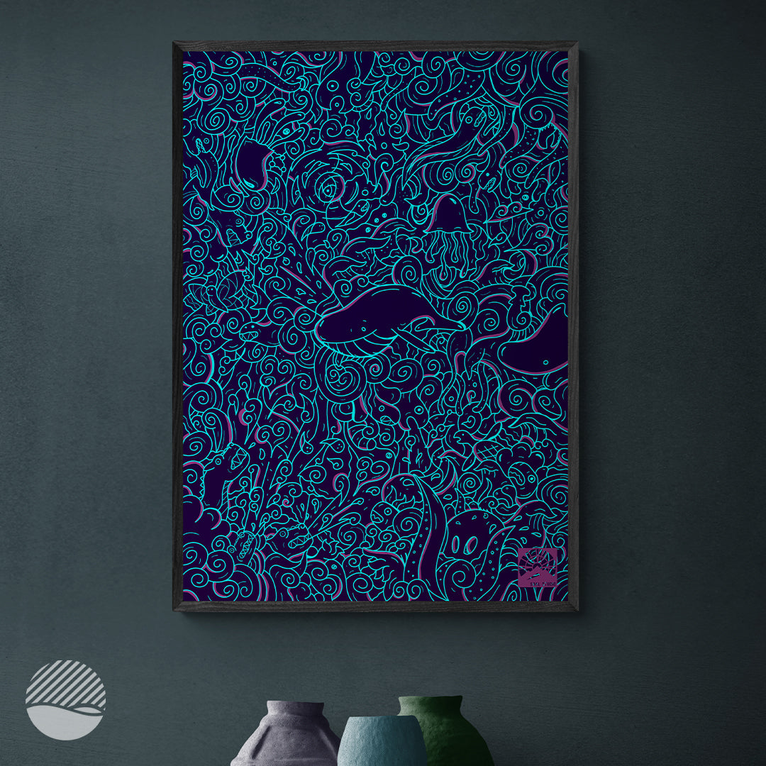 Living spot room mockup of Ocean Dreams in Great Reef art print by SOAL Studio on NOKUKO.com 