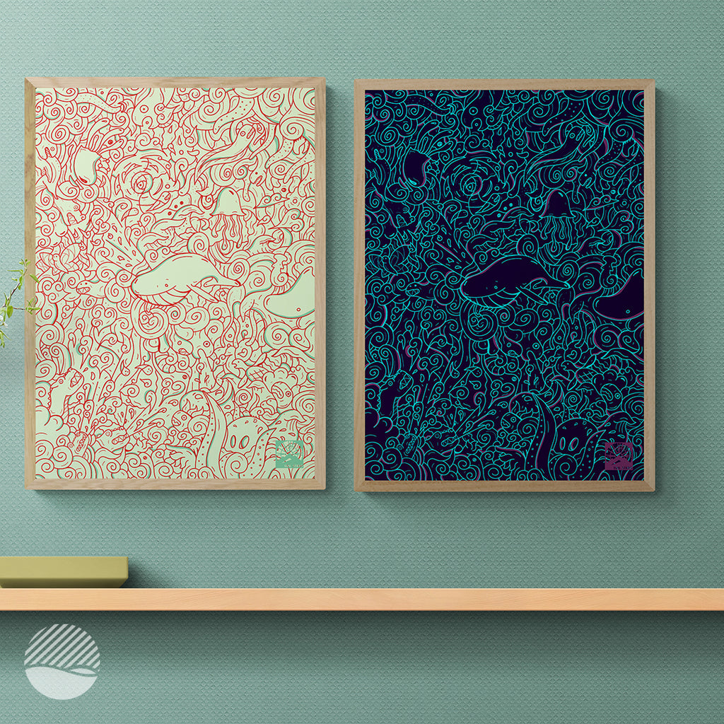 Living room mockup of Ocean Dreams in South Sea and Great Reef art print by SOAL Studio on NOKUKO.com 